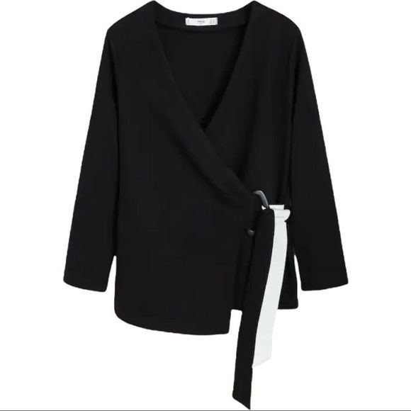 NWT MANGO Wrap bow BLOUSE Knitted fabric. Crossed V-neck. Buckle. Adjustable XS - Picture 3 of 9